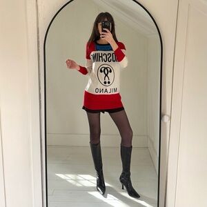 Moschino / The Vintage Twin Y2K Logo Oversized Intarsia Wool Sweater Dress $695